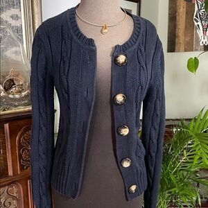 Navy Cable Knit Cotton Sweater